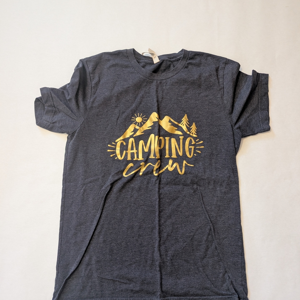 Camping Crew Women's Short Sleeve Tee - Charcoal and Gold